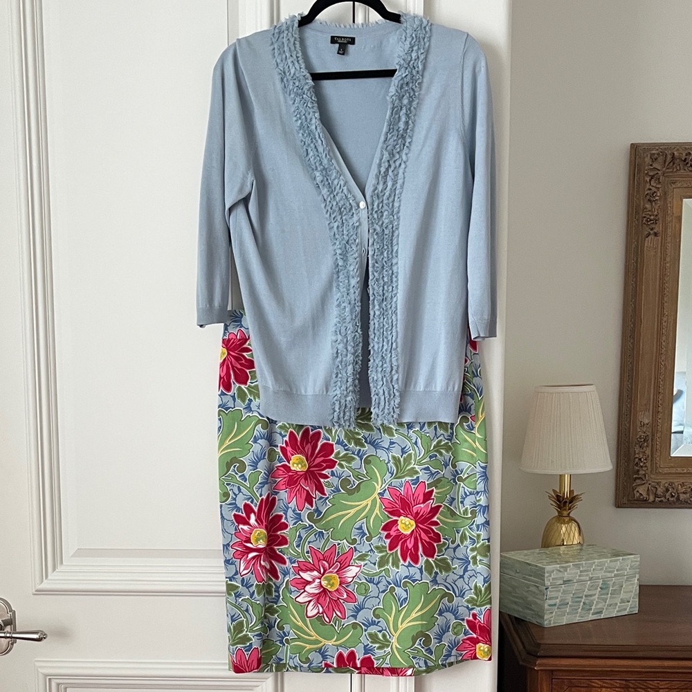 Talbots silk cardigan & skirt